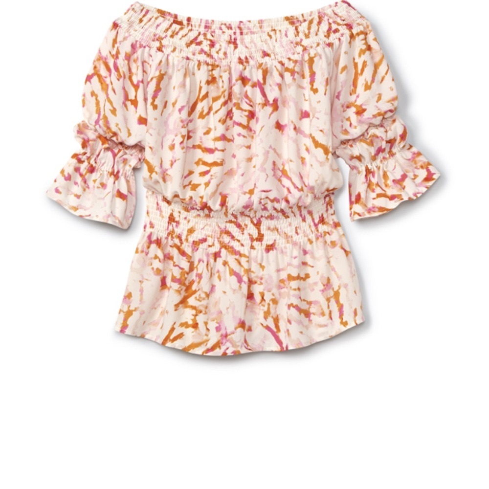 CAbi Orange Ruffled Smocked Blouse